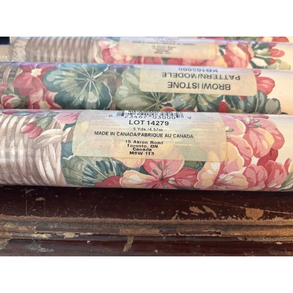 5 Rolls sealed vintage Brownstone MODELE Floral 15 feet wallpaper border RARE